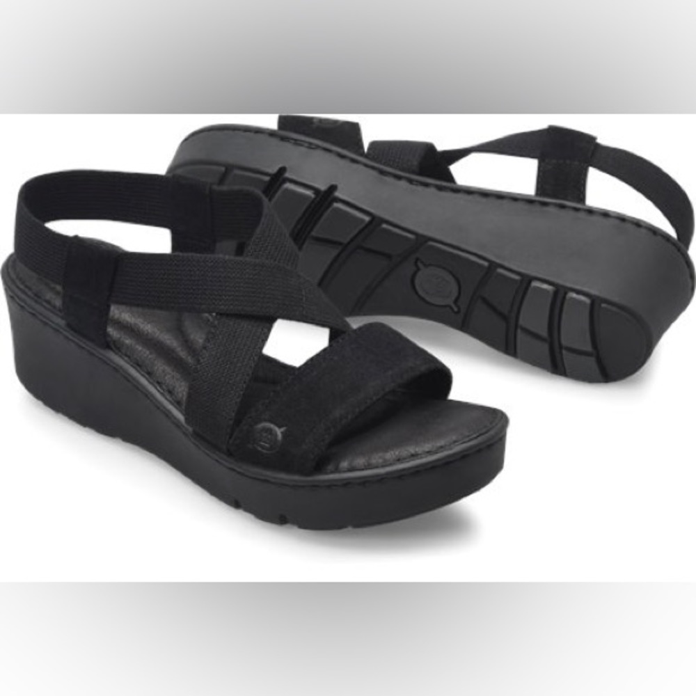 Born Park Sandal Women’s Size 8 Leather Black Wedge